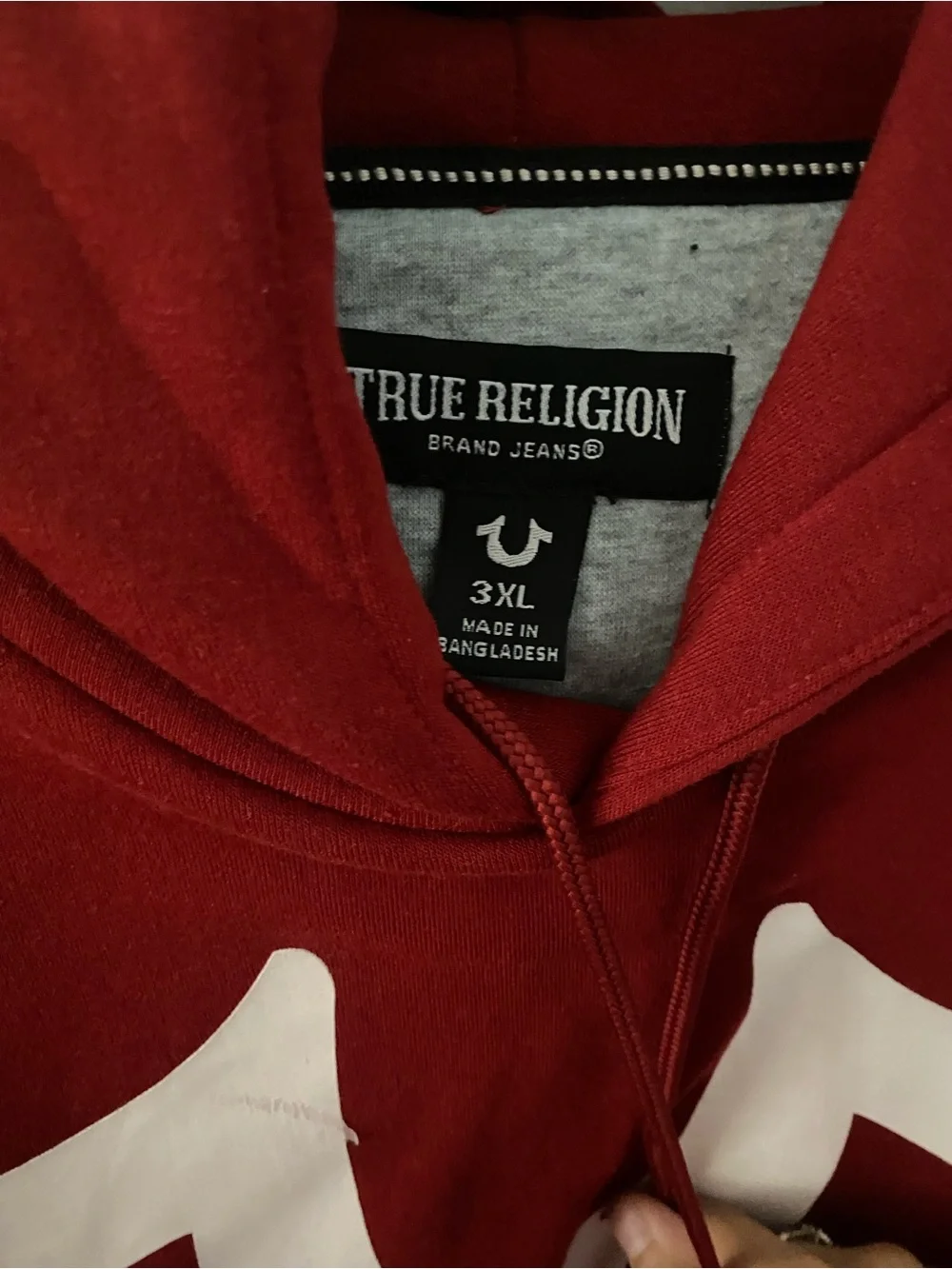 True Religion Men’s Red Crewneck Hoodie with White Logo